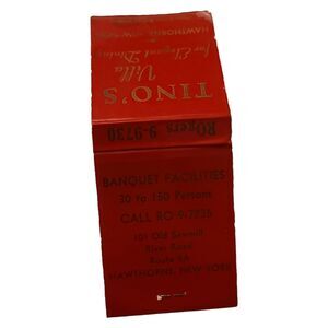 Vintage Matchbook Tino's Villa Elegant‎ Dining Hawthorne New York 1940s/1950s